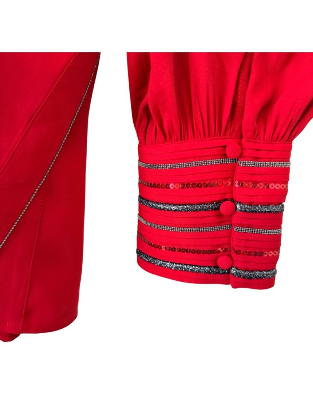 Chicos Red Allure Embellished Cuff Solid LS Fashion Top Size 18 Polyester Womens - Picture 12 of 12